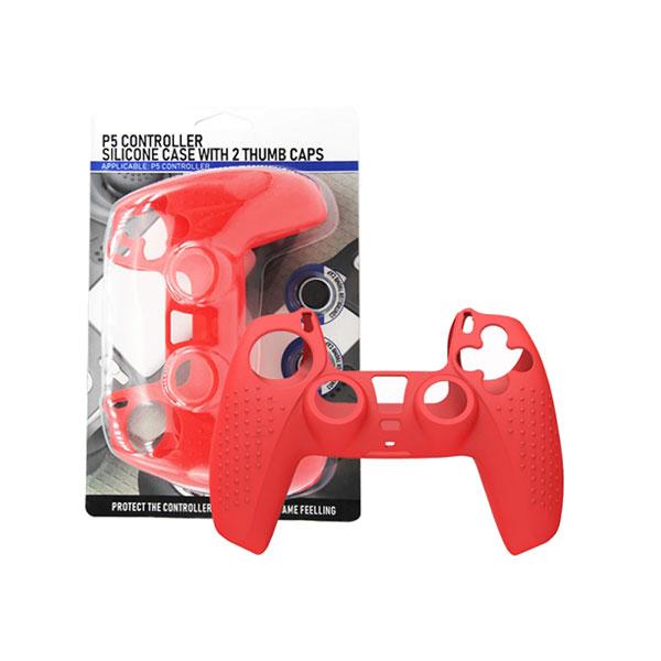 PS5 DualSense Controller Silicon Cover + Two Thumb Grips (Red)