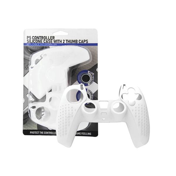 PS5 DualSense Controller Silicon Cover + Two Thumb Grips (White)