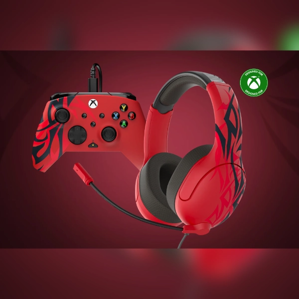 powerA-spirit-red-bundle-main PDP Spirit Red Bundle Pack: REMATCH Advanced Wired Controller + AIRLITE Wired Headset - Image 1