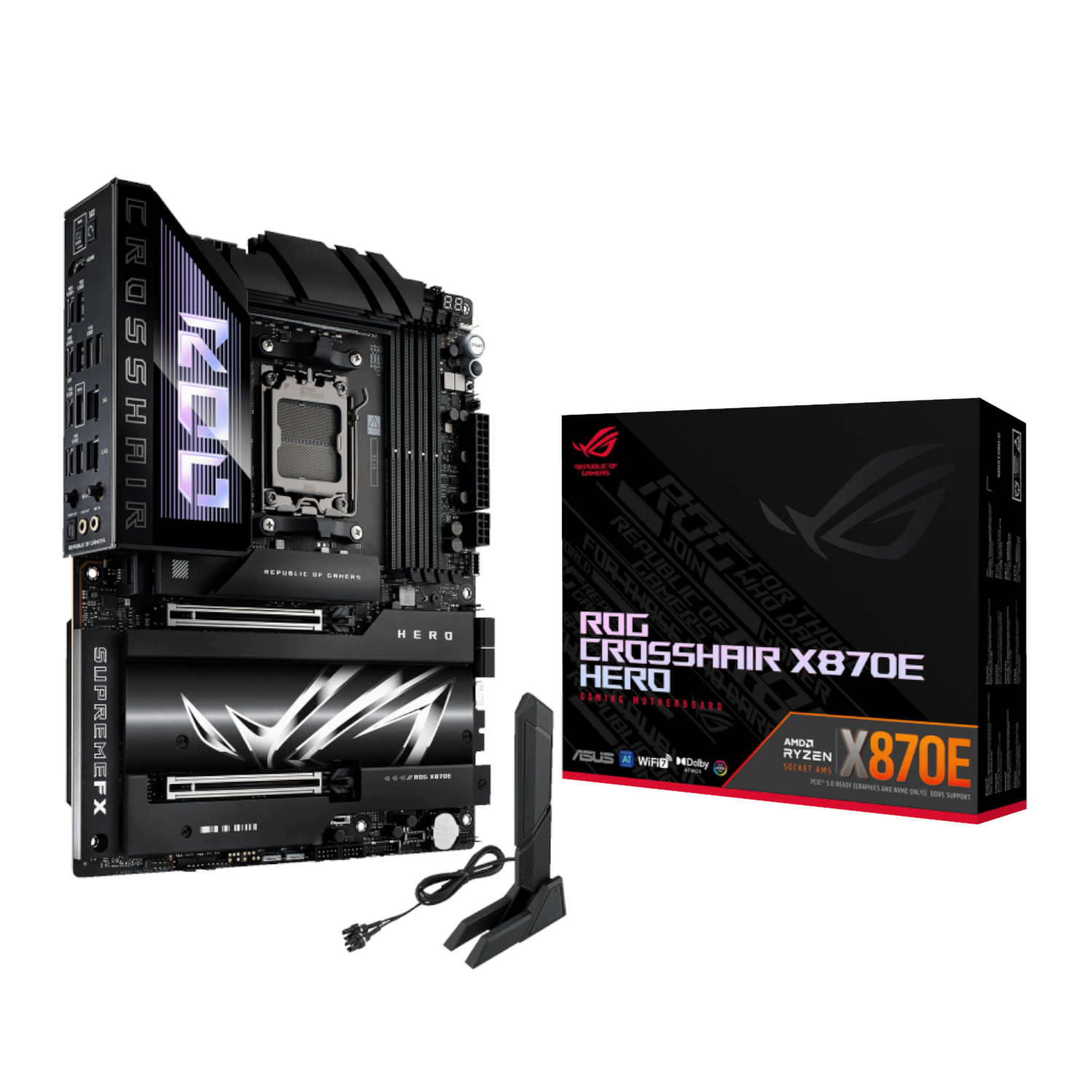 ASUS_ROGCROSSHAIRX870EHERO_wr_01a Asus ROG Crosshair X870E HERO ATX Gaming Motherboard - Image 1