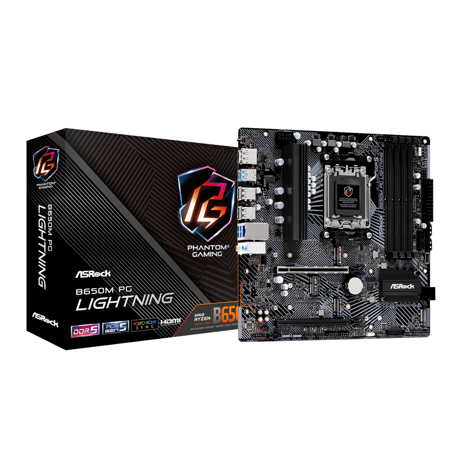 B650M-PG-LIGHTNING_ASRock-B650M-PG-Lightning-AMD-AM5-Micro-ATX-Motherboard_wr_01a ASRock B650M PG Lightning AMD AM5 Micro ATX Motherboard - Image 1