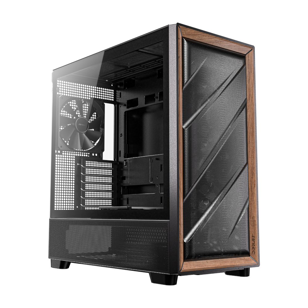 FLUX_wr_02 Antec FLUX ATX WOOD Mid Tower Gaming Chassis – Black - Image 1