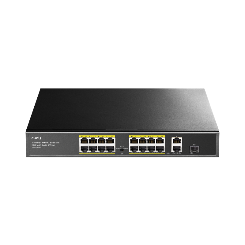 FS1018PS1_wr_01 Cudy 16-Port Unmanaged PoE+ Switch - Rack Mount - Image 1