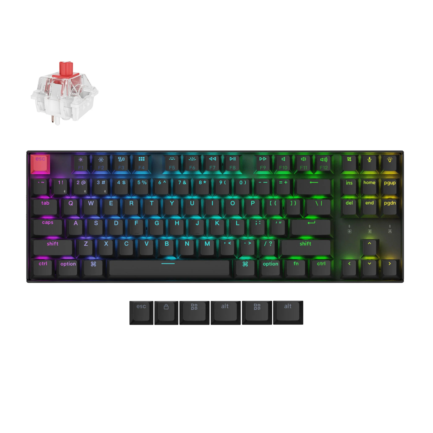 K8X-H1_Keychron-K8-QMK-80-TKL-Wireless-Mechanical-Keyboard-V2-Red-Switches-Black_wr_01a Keychron K8 QMK 80% TKL Wireless Mechanical Keyboard V2 Red Switches - Black - Image 1