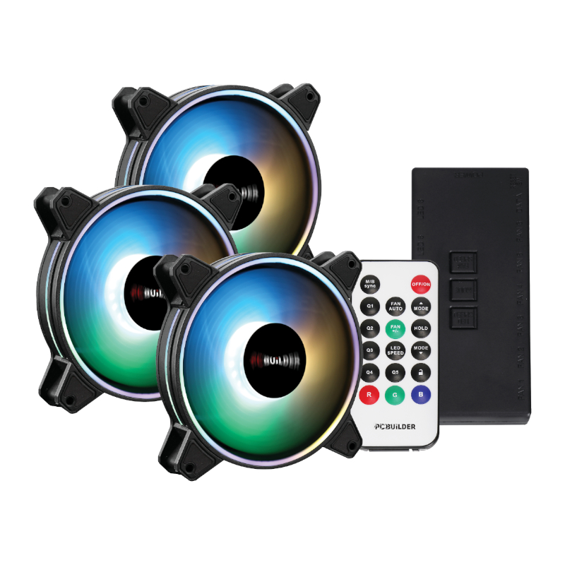 PCB-CF-TEMP-DKIT_wr_01a PCBuilder Tempest Chill Fan Kit 3x120MM Dual Glow ARGB Fan + Controller + RF Remote - Image 1