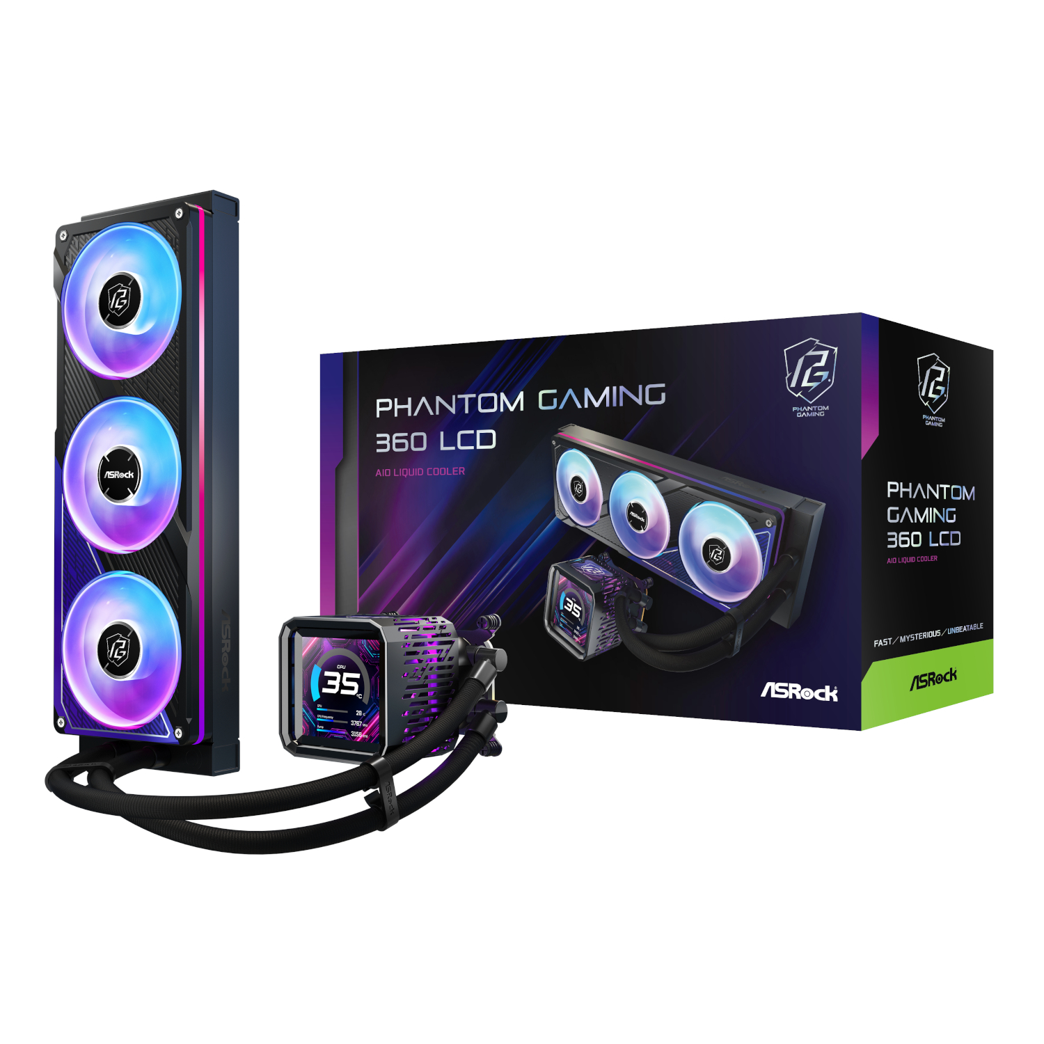 PHANTOM-GAMING-360-LCD_ASRock-Phantom-Gaming-360-LCD-All-in-one-Liquid-CPU-Cooler-Black_wr_01a ASRock Phantom Gaming 360 LCD All-in-one Liquid CPU Cooler - Black - Image 1