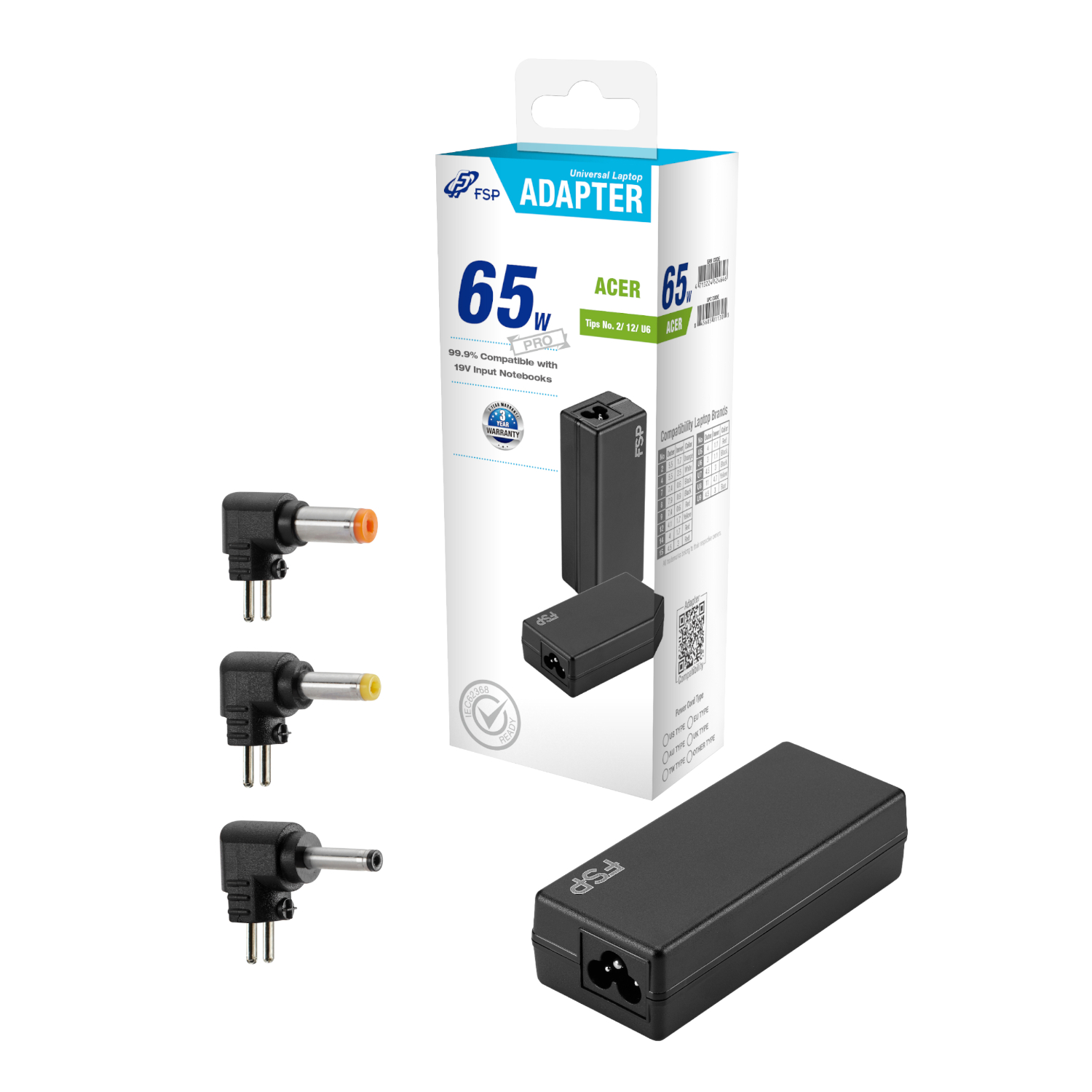 PNA0652521_FSP-NB-65W-Acer-Notebook-Adapter_wr_01 FSP PRO 65W Universal Laptop Adapter – Acer - Image 1