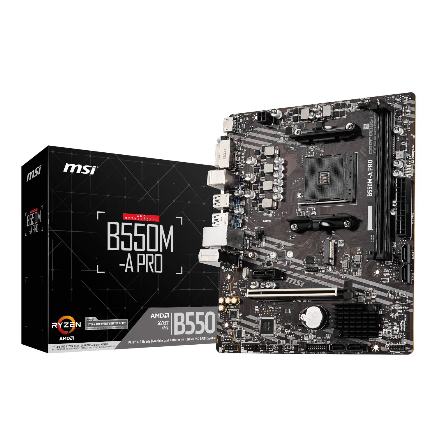 PROB550M-APRO_MSI-B550M-A-Pro-AM4-M-ATX-Motherboard-Black_wr_01a MSI B550M-A Pro AM4 M-ATX Motherboard - Image 1