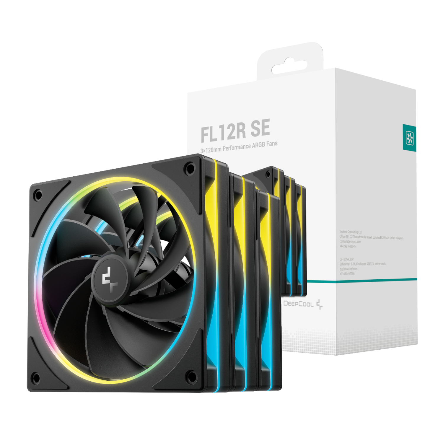 R-FL12RSE-BKAPN3-G_DeepCool-FL12R-SE-3-in-1-ARGB-Fan-Pack-Black_wr_01a DeepCool FL12R SE 3-in-1 ARGB 120mm PWM 3 Fan Pack - Black - Image 1