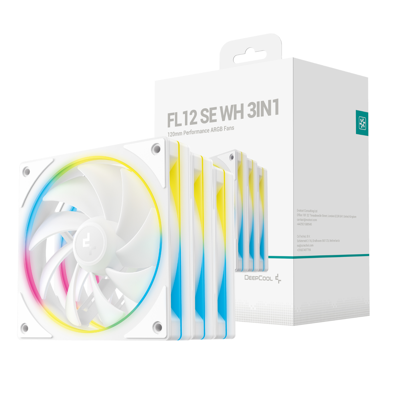 R-FL12SE-WHAPN3-G_DeepCool-FL12-3-in-1-ARGB-120mm-Fan-3-Pack-White_wr_01a DeepCool FL12 SE 3-in-1 ARGB 120mm Fan 3 Pack - White - Image 1