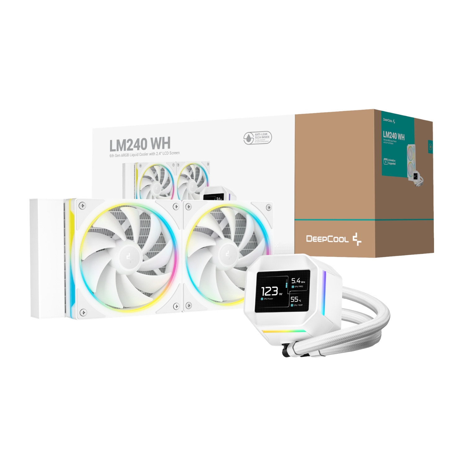R-LM240-WHDMMC-1_DeepCool-LM240-ARGB-240mm-AiO-Liquid-Cooler-White_wr_01a DeepCool LM240 ARGB 240mm AiO CPU Liquid Cooler - White - Image 1