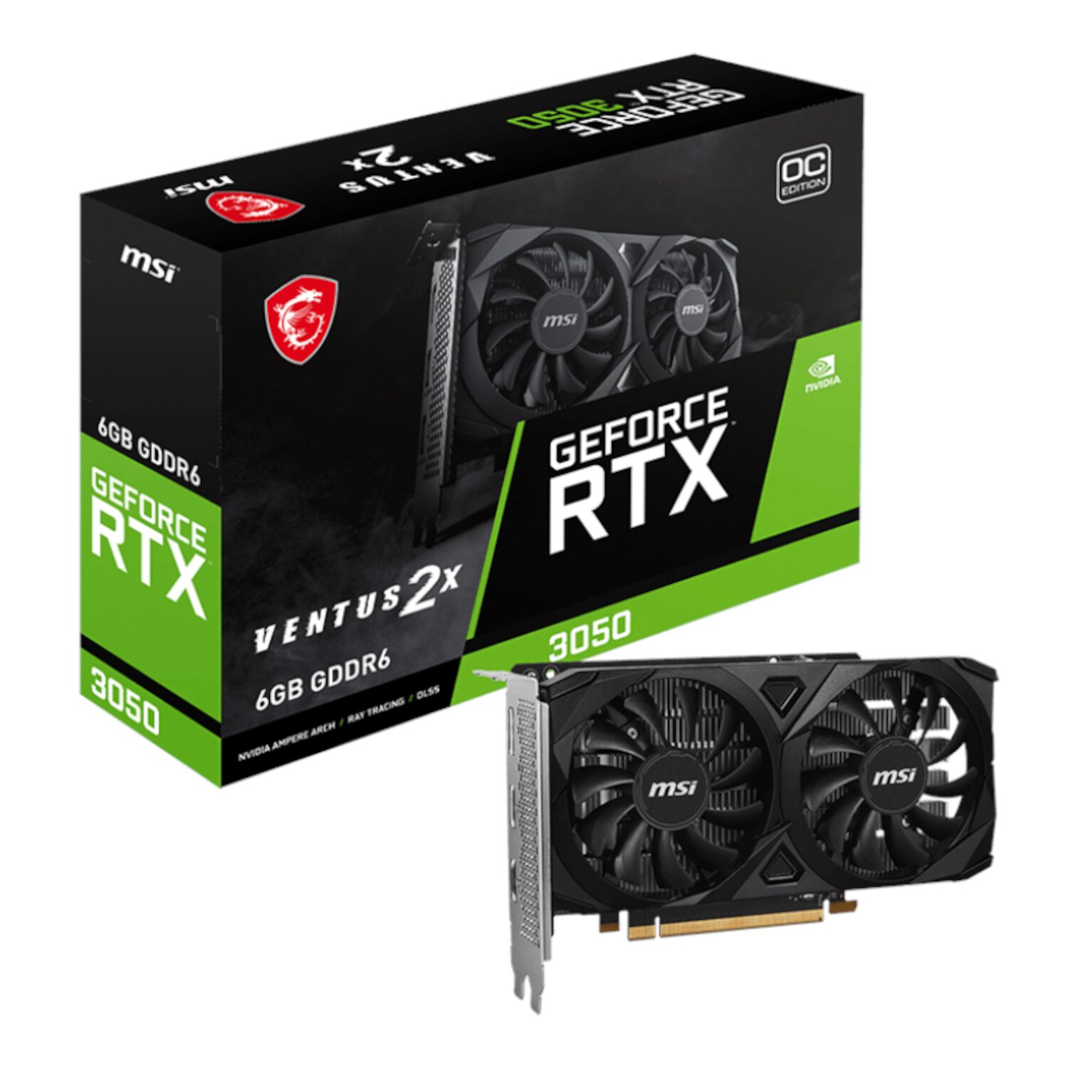 RTX3050VENTUS2XE6GOC-WR-01 MSI GeForce RTX 3050 VENTUS 2X E 6GB OC Graphics Card - Image 1