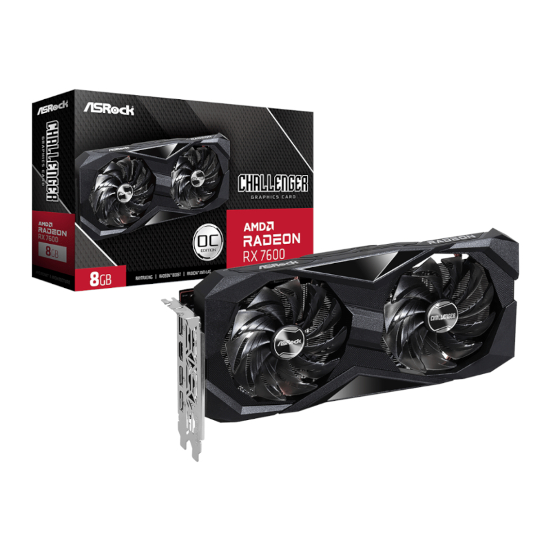 RX7600CHALLENGER8GOC_wr_01 ASRock Radeon RX7600 Challenger 8G OC GDDR6 128-BIT Graphics Card - Image 1
