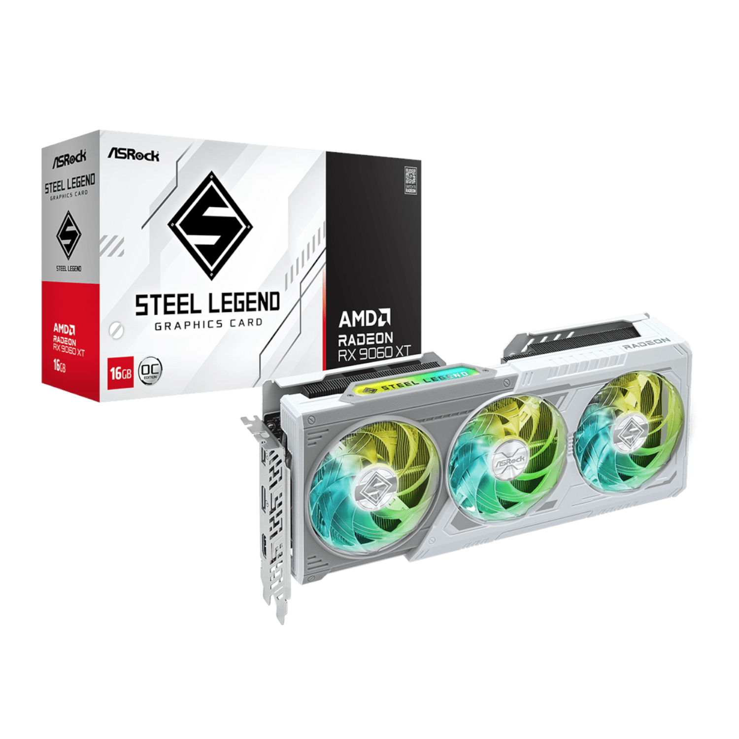 RX9060XTSTEELLEGEND16G_ASRock-AMD-Radeon-RX-9060-XT-Steel-Legend-16GB-OC-Graphics-Card-White_wr_01 ASRock Radeon RX9060 XT Steel Legend 16G Graphics Card - Image 1