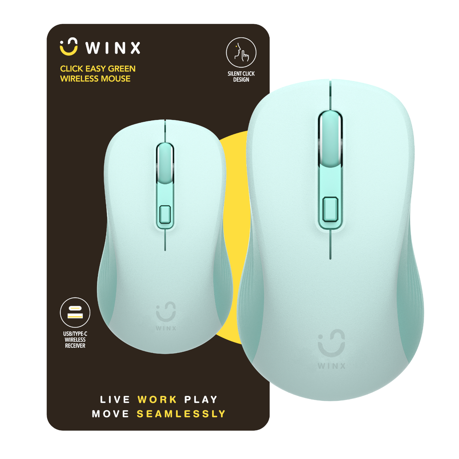 WX-KB112_WINX_CLICK_Easy_1600DPI_Wireless-Mouse_Green_wr_01a WINX CLICK Easy 1600DPI 2.4GHz Wireless Mouse - Green - Image 1