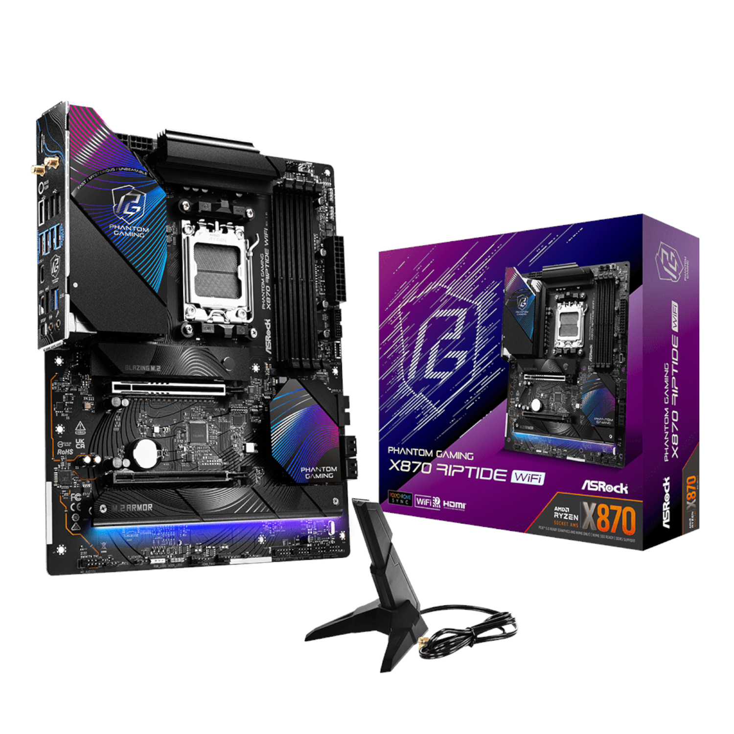 X870-RIPTIDEWIFI_ASROCK-X870-RIPTIDE-WIFI-AM5-ATX-4X-DDR5_wr_01 ASRock X870 Riptide AM5 Wi-Fi Phantom Gaming Motherboard - Image 1